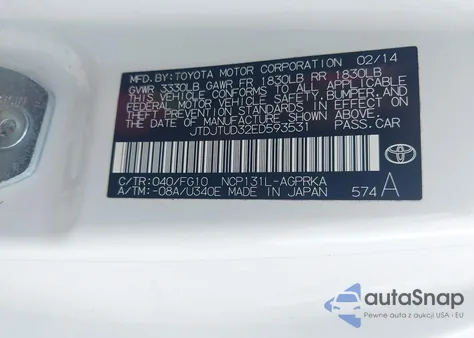 2014 Toyota Yaris L (Tmc/Cbu Plant) из США, поврежденный, VIN JTDJTUD32ED593531